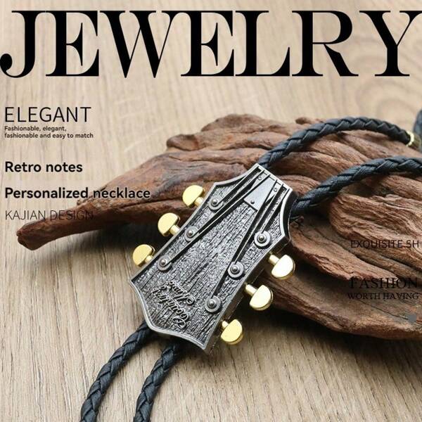 Unique Men's Musical Note Necklace - Bohemian Style, Faux Leather, Holiday Gift