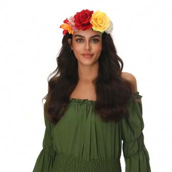 1pc Mexican Style Big Flower Headband, Festive Holiday Headdress, Photo Prop Floral Crown Hair Hoop Headpiece, Lovely Accessory For Women And Girls,Hairband,Hair Hoop