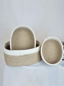 1pc Oval Storage Basket, Rope Woven Basket, Home White And Mixed Color Handmade Basket, Kitchen, Bathroom, Miscellaneous Items, Snack Basket, Home Organization And Storage Supplies For Kitchen Bathroom Bedroom Living Room Dorm Office Desk, Home Decor