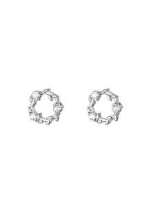1pc S925 Sterling Silver Flower Wreath Stud Earrings For Women, Elegant, High-End, Mori Style, Zirconia Decoration, Suitable For Daily Wear