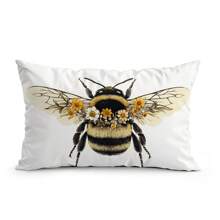 1pc Bee & Floral Single-Sided Printed Velvet Decorative Throw Pillow Case, 30*50cm