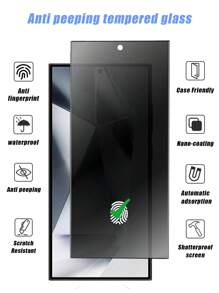 适用于三星S23 Ultra的2片装隐私屏幕保护膜,支持指纹解锁,窄边框黑色设计,防水、防指纹、防刮擦、防震,兼容Galaxy S21/S22/S23/S24 Ultra/S24 FE/S25 Ultra/S25/S26 Ultra/S26/S26 Plus - 黑色 - 查看 4