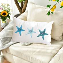 1pc Starfish Pillow Cover, Lumbar Pillow For Entryway Or Kitchen - Blue Starfish Design, Beach Themed Home Decor, Summer Beach House Pillow, Coastal Pillow Cover, Beach House Decor, Kitchen Pillow Pillow Cover
