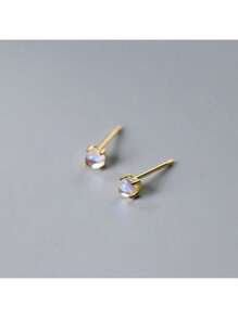 1 Pair Creative S925 Sterling Silver Moonstone Stud Earrings, Simple & Fashionable Jewelry Gift For Ladies, School, Friendship, Birthday