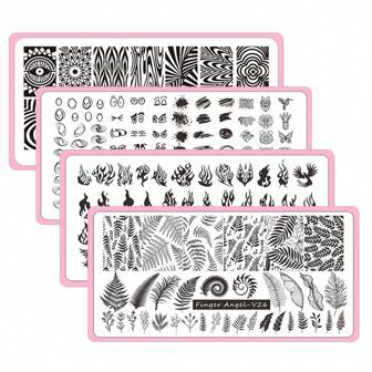 1Pc Nail Stamping Plates Leaf Flower Rectangle Nail Art Stamp Template Lace Fire Stainless Steel Texture Pattern Transfer Printing Image Plate