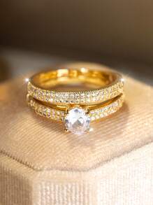 2 piezas Anillos de piedra oval de novia de lujo, juego de joyas de anillos de compromiso y boda de color negro dorado con circonita cúbica blanca (la caja de anillo es solo un accesorio para fotografía)