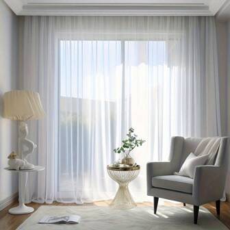 1pc Voile Sheer Curtain, Solid Color High-End Minimalist Polyester Material, Softens Light For Bedroom, Living Room, Balcony'