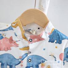 夏季新款青少年男童衣服夏装男童婴幼儿儿童衬衫短袖加牛仔效果套装(25-35度) - 白色 - 查看 2