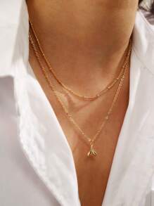1pc Fishtail Drop Simple Gold Electro Plate Chain Necklace, Layered Women Necklace, Daily Accessory, Beach Vacation Necklace, Gift For Her - Yellow Gold - View 1
