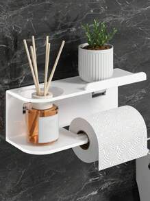 1pc Wall Mounted Paper Towel Holder, Toilet Fragrance Storage Rack, Multifunctional Storage Rack, Paper Roll Holder, Suitable For Kitchen And Bathroom, Bathroom Accessories