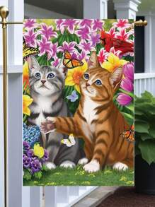 1pc Cute & Lively Cat Series Garden Flag, Decoration For Yard, Patio, Outdoor, Spring/Summer