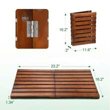 Teak Shower Mat, Foldable Luxury Wooden Shower Mat, Non-Slip Wood Bath Mat For Bathroom, Bathtub, Spa, Sauna, Pool, Indoor Outdoor Water-Resistant Bathroom Floor Mat Home Bathroom Decor Summer Back To School - Redwood - View 2