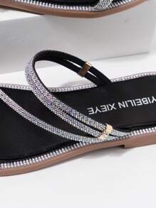 New Summer Crystal Embellished Strap Casual Flat Slide Sandals