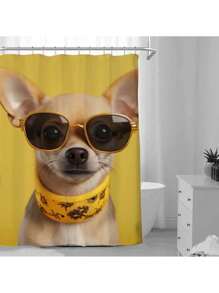 1 Peça Cortina de Chuveiro Estampada de Cachorro Fofa e da Moda - Poliéster Impermeável, Lavável em Máquina, Com Ganchos, Adequada para Todas as Estações Volta às Aulas