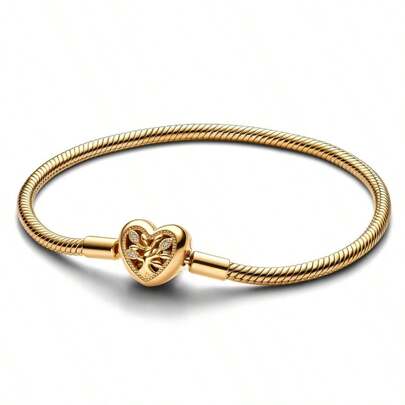 ¡Pulsera de plata de ley 925 con árbol de la vida y hueso de serpiente en color dorado! Adecuada para hacer pulseras DIY, como regalo de joyería de moda para el cumpleaños o la boda de una mujer