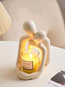 极简情侣雕塑 - 多功能烛台、夜灯和手机支架，可选配针织帽，奶油白浪漫桌面摆件，适合作为婚礼和母亲节礼物 - 新款 - 查看 5