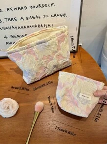 Bolsa de cosméticos de moda Y2K, 1 pieza/Set bolsa de maquillaje de viaje casual con estampado floral rosa y blanco, organizador de cosméticos grande y pequeño, bolsa de aseo para mujer, monedero, portalipos, gafas, teléfono, soporte para pinceles, clutch para primavera/verano