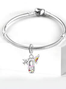 1PC 925 Sterling Silver Rainbow Airplane Hole Shoes Pendant Suitable For Bracelets DIY Women's Jewelry