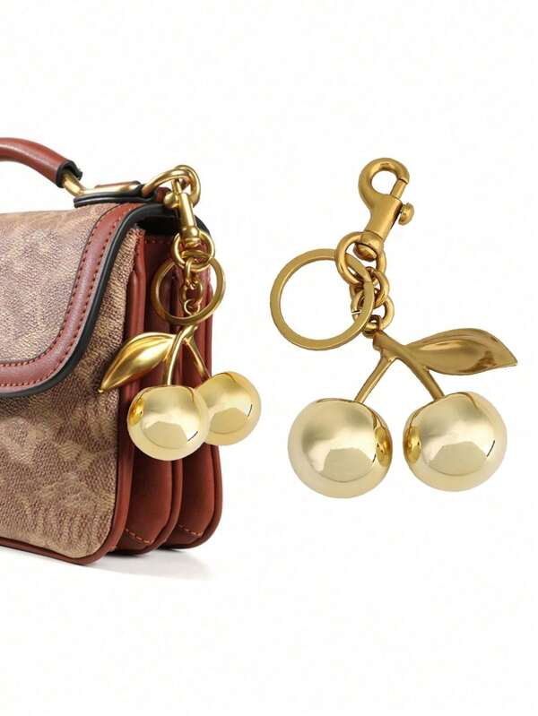 1 pieza Dije de cereza, Nuevo diseño de cereza grande con dije de cristal, Dije de llavero, Dije de cereza brillante con clip para bolso, Accesorio de resina y metal brillante para carteras y bolsos de mujer, Decoración colgante para bolsos, carteras y llaveros de mujer como regalo