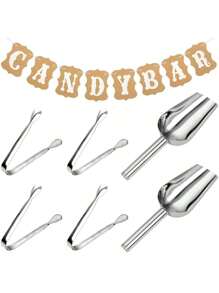 1pc Candy Bar Banner, 50pcs Kraft Paper Bags, 4pcs Clips, 2pcs Shovels, 10pcs Stickers, Suitable For Outdoor Wedding, Holiday Party, Gathering With Friends