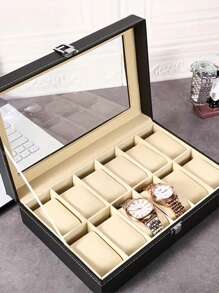 Quadratische Uhrenbox mit 6/10/12 Fächern, Samtfutter, Klappdeckel aus PU-Leder, schwarze Aufbewahrungsbox für mechanische Uhren, Schmuckkästchen, exklusive Herrenbox, multifunktionale Uhrenbox für Damen und Herren, geeignet für mechanische Uhren, Quarzuhren und Kinderuhren; auch zur staubdichten Aufbewahrung von Schmuck und Brillen geeignet. Großzügiges Fassungsvermögen für Sammlung und Präsentation. - Verschiedenfarbig - Übersicht 5