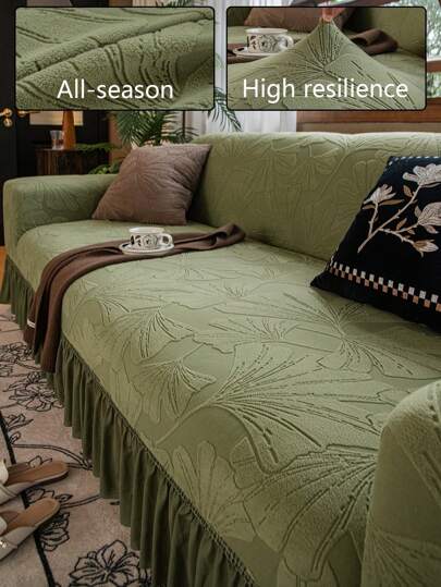 1pc Fashion Ginkgo Pattern Sofa Cover, Non-Slip & Wear Resistant, Anti-Scratch, Available In Multiple Colors, Machine Washable & Fade Resistant, Suitable For All Seasons, Reusable, Pet Friendly, Fits Single, 2, 3, 4 And 5 Seater Sofas