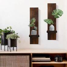 Set Of 2 Wooden Wall Candle Sconces Rustic Wall Mount Wood Pillar Candle Sconces For Living Room Vintage Wall Candle Holders