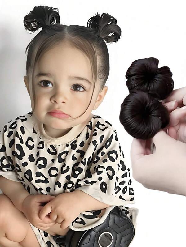 Mädchen Kinder Falsche Haar Dutt Pony Perücke mit Clip Haarband Dutt Chignons für den täglichen Gebrauch Cosplay Haarteil Accessoires