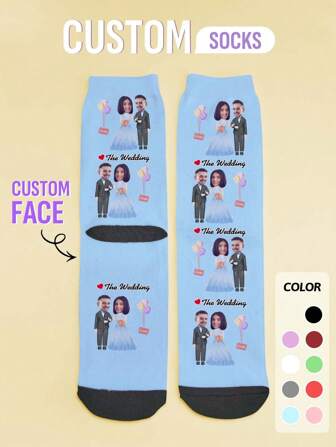 1 Pair Customized Wedding Socks, Customized Photo Socks, Customized Printed Socks, Customized Pattern Socks, Anniversary Gift, Valentine's Day Gift, Birthday Gift, Wedding Gift, Mother's Day Gift, Father's Day Gift, Gift For Best Friend, Gift For Parents, Gift For Girlfriend/Boyfriend, Gift For Her/Him