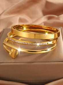 Camhanno 3 Pieces Of Light Luxury And Elegant, Atmospheric Fashion Stainless Steel Versatile Rotating, Single-Row Diamond, Love/Flower Embossed Bracelet Is Suitable For Daily Wear, Holiday Girlfriend