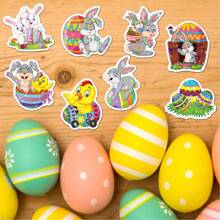 50 piezas de pegatinas holográficas con lindos conejos de Pascua, autoadhesivas, decoración de regalo de Pascua, pegatinas para huevos de Pascua DIY