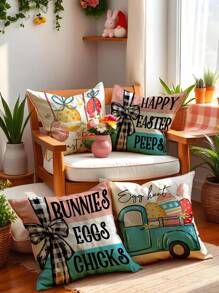 1pc/4pcs Easter Bunny Egg Car Sofa Pillow Case, HD Printed Linen Throw Pillow Cover, Easter Decorations For Car Home Living Room, Bedroom, Sofa, 17.7*17.7 Inch/45x45cm (Without Pillow Insert) Gifts Birthday Graduation