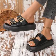 Sandalias de tacón grueso con hebilla cómodas para mujer, Modelo 2025