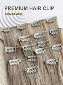 Extensiones de cabello de clip, 7 piezas de 22 pulgadas con 16 clips, extensiones de cabello recto largo rubio sintético para mujeres, pelucas de cabello