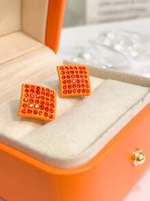 1 par Pendientes negro con diamante de imitación geométrico en forma de diamante simple adecuado para uso diario , regalo festivo - Negro - Ver 16