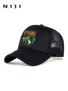 Breathable Mesh Trucker Cap With Fishing Pattern, Adjustable Casual Baseball Hat, Cool Hipster Curved Brim Baseball Cap, Breathable Mesh Truck Driver Cap, Casual Outdoor Sports Snapback - Multicolor - View 7