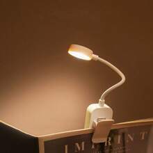 1pc White Clip-On Mini Table Lamp, Eye-Care, Rechargeable, 3 Color Temperatures, Stepless Dimming, Suitable For Bed Reading - Mini Lightweight Clip-On Reading Light
