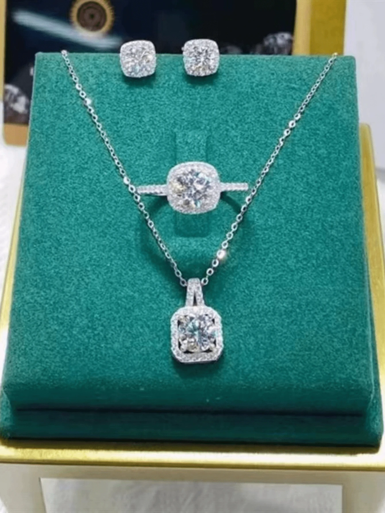 3pcs/Set Luxurious Full Rhinestone Ring, Earring & Necklace Jewelry Set - Necklace Three Piece Set - View 1