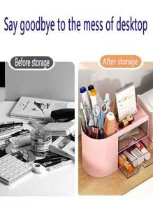 1 pieza Organizador de escritorio mini con 2 cajones, portaulápices y bolígrafos multifuncional para escritorio, caja de almacenamiento simple y creativa para artículos de oficina y escolares, organizador de varios compartimentos, organizador de maquillaje, útiles escolares, regalo navideño