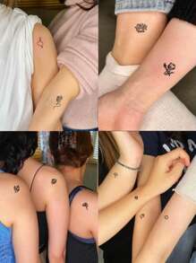 STARTTOOS 精美多图案手指临时纹身贴纸套装 - Y2K线条、蝴蝶、花卉、星星、动物，适合DIY嘉年华、情人节、派对礼物，可贴于手指、耳朵、肩膀、脖子、锁骨和身体小部位。 - 黑色 - 查看 6