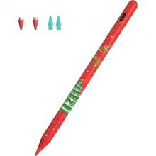 Red Capacitive Stylus Pen, Fast Charging High Sensitivity Capacitive Touch Pen With Deer Snowflake Print, Precise Touch, Smooth Writing, Includes 4 Extra Replacement Nibs, Compatible With IPad 2018-2024 Series - Magnetic Attachment, Tilt Sensitivity And Palm Rejection