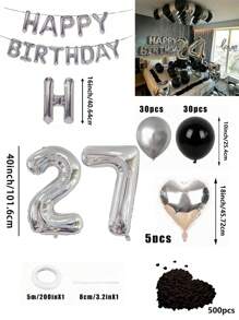 580pcs Black & Silver Balloon Garland Birthday Set, 40" Oversized Foil Number Balloons, Black Rose Petals, Suitable For Men & Women 16th, 18th, 20th, 21st, 25th, 30th, 35th, 45th Birthday Party Decorations