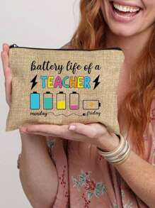Teacher Gifts,To Best Teacher Ever Letter Print Makeup Bag,Gift Bag Zipper Bag For Travel,Lightweight Storage Bag