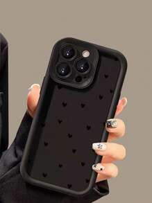 New High-End Embossed Texture Thick Shockproof Black Heart Painting Phone Case Cover Compatible With Iphone 16/16Pro/16Plus/16ProMax/15ProMax, Apple P13, P14, P11, P16 Soft Shell, P12, XS/XR/7/8, P7/8G ES2, Galaxy S25