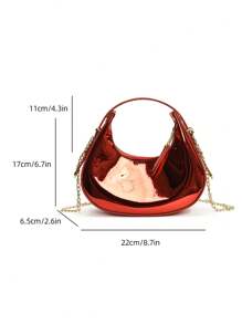 Sac à main miniature boîte de lune brillante, sac à bandoulière/sac banane à la mode holographique en forme de croissant de lune rouge, étui à rouge à lèvres, pochette pour écouteurs, porte-monnaie, pour le bureau et les déplacements au printemps/été