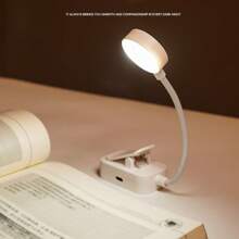 1pc White Clip-On Mini Table Lamp, Eye-Care, Rechargeable, 3 Color Temperatures, Stepless Dimming, Suitable For Bed Reading - Mini Lightweight Clip-On Reading Light