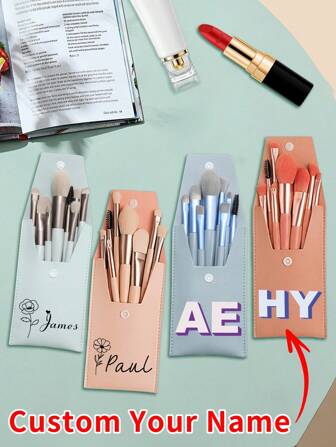 1/2 Set di pennelli per trucco per damigelle d'onore con borsetta personalizzata, perfetto come bomboniera per matrimoni, regali per addio al nubilato o festa della mamma, pochette per trucco personalizzata con fiori mensili, accessori da viaggio personalizzabili, 15,5x8,5cm, rosa/blu/ciano/albicocca, miglior regalo per lei, mamma, figlia, migliore amica, coppia