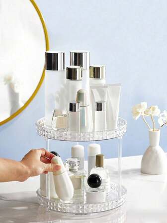 1 pieza Estantería de almacenamiento de cosméticos transparente y giratoria, regalo de vuelta al colegio