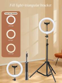 3 色可调光环形灯，适用于直播/摄影 | 360° 灵活角度和可伸缩三脚架（26-160 厘米）| 带手机夹的便携式补光灯，暖色/白色/柔和照明 - 彩色 - 查看 2