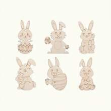 18 件复活节装饰品套装，DIY 鸡蛋、兔子和鸡，木制复活节装饰品适合涂鸦，适合家庭节日。 - 彩色 - 查看 5